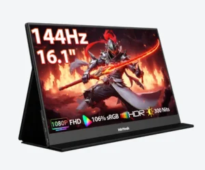 HotYeah Portable Travel Monitor, 16.1'' 144Hz 1080P FHD Portable Monitor, 106% sRGB HDR Display USB-C HDMI External Screen w/Smart Cover, 2nd Screen for Laptop, PC, Mac, Switch, PS5/4, Xbox