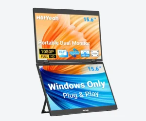 HotYeah Triple Laptop Screen Extender, 15.6" 1080P FHD IPS Folding Stacked Portable Dual Monitor, USB-C Travel Extended Computer Display w/VESA, 180° Rotation, Plug & Play (Windows Only)