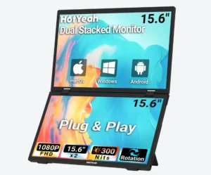 HotYeah Triple Laptop Screen Extender, 15.6'' Dual Stacked Monitor (Windows/MAC), USB-C HDMI 1080P IPS, Plug & Play,  Folding Extended Monitor Extender w/ Kickstand & 180° Rotation
