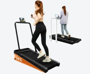 Uorkay Treadmill with 15% Auto Incline, 2 in 1 Foldable Treadmill with Remote Control, Folding Treadmills for Home Office with HIIT Modes, Incline Under Desk Walking Pad Treadmill