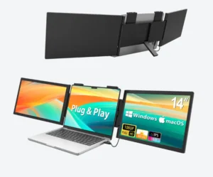 HotYeah Triple Laptop Screen Extender, (Windows & Mac) 14" 1080P Dual Portable Extended Monitor, USB-C Travel Display w/Kickstand, Tri Screen Monitor for 14-16" Laptop, Plug and Play